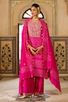 Buy_Pink City By Sarika_Pink Chanderi Silk Embroidery, Mirrors Round Neck Bandhani Pattern Kurta Set _at_Aza_Fashions