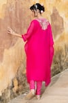 Shop_Pink City By Sarika_Pink Silk Embroidery Split V-neck Kaftan Set _at_Aza_Fashions