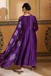 Shop_Pink City By Sarika_Purple Chanderi Silk Embroidery V-neck Pankaj Floral Pattern Anarkali Set _at_Aza_Fashions