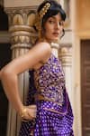 Pink City By Sarika_Purple Silk Embroidery, Pearls Sweetheart Bandhani Pattern Pre-draped Saree Set _Online_at_Aza_Fashions