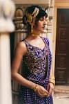 Buy_Pink City By Sarika_Purple Silk Embroidery, Pearls Sweetheart Bandhani Pattern Pre-draped Saree Set _Online_at_Aza_Fashions