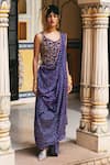 Shop_Pink City By Sarika_Purple Silk Embroidery, Pearls Sweetheart Bandhani Pattern Pre-draped Saree Set _Online_at_Aza_Fashions