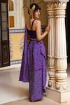 Shop_Pink City By Sarika_Purple Silk Embroidery, Pearls Sweetheart Bandhani Pattern Pre-draped Saree Set _at_Aza_Fashions