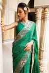 Pink City By Sarika_Green Silk Embroidery, Zari Bandhani Pattern Saree With Unstitched Blouse Piece _at_Aza_Fashions