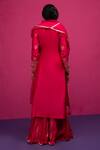 Shop_Pink City By Sarika_Pink Chanderi Silk Embroidery, Zari, Gota Patti Round Ghoomar Kurta Sharara Set _at_Aza_Fashions