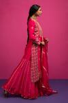 Pink City By Sarika_Pink Chanderi Silk Embroidery, Zari, Gota Patti Round Ghoomar Kurta Sharara Set _at_Aza_Fashions