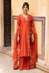Buy_Pink City By Sarika_Rust Chanderi Silk, Silk, Chanderi, Organza Naarangee Angrakha Kurta Set _at_Aza_Fashions