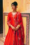 Pink City By Sarika_Rust Chanderi Silk, Silk, Chanderi, Organza Naarangee Angrakha Kurta Set _Online