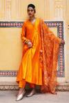 Buy_Pink City By Sarika_Orange Silk, Embroidery, Tassels V-neck De Kesariya Kurta Set _at_Aza_Fashions