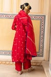 Shop_Pink City By Sarika_Red Chanderi Silk Embroidery, Zari Split V-neck Kairi Hexagon Kurta Set _at_Aza_Fashions