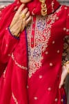 Pink City By Sarika_Red Chanderi Silk Embroidery, Zari Split V-neck Kairi Hexagon Kurta Set _at_Aza_Fashions