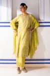 Pink City By Sarika_Lime Chanderi Silk Embroidery, Beads, Zari Round Neck Kurta Set _Online_at_Aza_Fashions