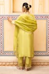 Shop_Pink City By Sarika_Lime Chanderi Silk Embroidery, Beads, Zari Round Neck Kurta Set _at_Aza_Fashions