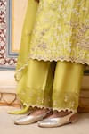 Pink City By Sarika_Lime Chanderi Silk Embroidery, Beads, Zari Round Neck Kurta Set _at_Aza_Fashions