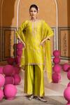 Buy_Pink City By Sarika_Lime Chanderi Silk, Silk, Chanderi, Organza Embroidery, Butti Work Kurta Set _at_Aza_Fashions