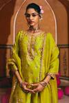 Buy_Pink City By Sarika_Lime Chanderi Silk, Silk, Chanderi, Organza Embroidery, Butti Work Kurta Set 