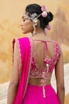 Pink City By Sarika_Fuchsia Dupion, Silk Embroidery, Sequins, Floral Blouse And Pre-draped Saree Set _Online_at_Aza_Fashions