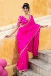 Buy_Pink City By Sarika_Fuchsia Dupion Embroidery, Zari V-neck Rani Sa Blouse And Set _at_Aza_Fashions
