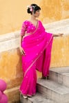 Buy_Pink City By Sarika_Fuchsia Dupion Embroidery, Zari V-neck Rani Sa Blouse And Set _Online_at_Aza_Fashions