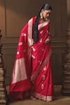 Buy_Vishwa By Pinki Sinha_Red Silk Zari Bloom Woven Saree With Running Blouse Piece _Online_at_Aza_Fashions