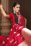 Shop_Vishwa By Pinki Sinha_Red Silk Zari Bloom Woven Saree With Running Blouse Piece _Online_at_Aza_Fashions