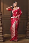 Buy_Vishwa By Pinki Sinha_Red Silk Zari Bloom Woven Saree With Running Blouse Piece _at_Aza_Fashions