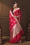Vishwa By Pinki Sinha_Red Silk Zari Bloom Woven Saree With Running Blouse Piece _at_Aza_Fashions