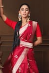 Buy_Vishwa By Pinki Sinha_Red Silk Zari Bloom Woven Saree With Running Blouse Piece 