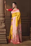 Shop_Vishwa By Pinki Sinha_Yellow Silk Zari Woven Saree With Running Blouse Piece _Online_at_Aza_Fashions