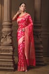 Buy_Vishwa By Pinki Sinha_Pink Silk Zari Banarasi Saree With Running Blouse Piece _at_Aza_Fashions