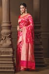 Buy_Vishwa By Pinki Sinha_Pink Silk Zari Banarasi Saree With Running Blouse Piece _Online_at_Aza_Fashions