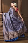 Shop_Vishwa By Pinki Sinha_Blue Brocade, Silk Zari Meenakari Saree With Running Blouse Piece _at_Aza_Fashions