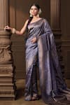 Buy_Vishwa By Pinki Sinha_Blue Brocade, Silk Zari Meenakari Saree With Running Blouse Piece _at_Aza_Fashions