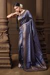 Vishwa By Pinki Sinha_Blue Brocade, Silk Zari Meenakari Saree With Running Blouse Piece _at_Aza_Fashions