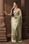 Buy_Vishwa By Pinki Sinha_Mint Silk Zari Banarasi Saree With Running Blouse Piece _at_Aza_Fashions