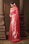 Vishwa By Pinki Sinha_Red Silk, Brocade, Organza Zari, Embroidery Banarasi Saree With Dupatta Veil _Online_at_Aza_Fashions