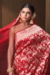 Buy_Vishwa By Pinki Sinha_Red Silk, Brocade, Organza Zari, Embroidery Banarasi Saree With Dupatta Veil _Online_at_Aza_Fashions