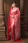 Buy_Vishwa By Pinki Sinha_Red Silk, Brocade, Organza Zari, Embroidery Banarasi Saree With Dupatta Veil 