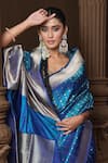 Shop_Vishwa By Pinki Sinha_Blue Silk Zari Banarasi Saree With Running Blouse Piece _Online_at_Aza_Fashions
