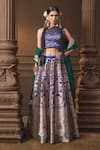 Vishwa By Pinki Sinha_Blue Silk, Organza Zari, Woven Lehenga Set With Unstitched Blouse Piece _Online_at_Aza_Fashions
