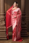 Buy_Vishwa By Pinki Sinha_Red Hand Embroidered Organza Veil _at_Aza_Fashions