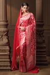 Vishwa By Pinki Sinha_Red Hand Embroidered Organza Veil _Online_at_Aza_Fashions