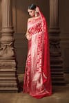 Buy_Vishwa By Pinki Sinha_Red Hand Embroidered Organza Veil _Online_at_Aza_Fashions