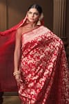 Vishwa By Pinki Sinha_Red Hand Embroidered Organza Veil _at_Aza_Fashions