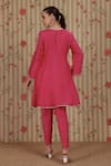 Shop_Nitisha Kashyap Official_Fuchsia Silk, Crepe, Net Beads, Sequins, Paisley Kurta Tulip Pant Set _at_Aza_Fashions