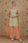 Buy_Nitisha Kashyap Official_Green Silk, Net Mirrors, Sequins, Beads, Tie-dye Sleeveless Kurta Pant Set _at_Aza_Fashions