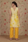 Shop_Nitisha Kashyap Official_Yellow Silk, Net Embroidery, Mirrors, Sequins, Beads, Tie-dye Kurta Pant Set _at_Aza_Fashions
