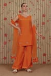Buy_Nitisha Kashyap Official_Orange Silk, Net Embroidery, Sequins, Sleeveless Kurta Bell Bottom Pant Set _at_Aza_Fashions