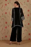 Shop_Nitisha Kashyap Official_Black Organza Embroidery, Mirrors, Beads V-neck Floral Kurta And Pant Set _at_Aza_Fashions