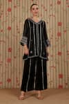 Buy_Nitisha Kashyap Official_Black Organza Embroidery, Mirrors, Beads V-neck Floral Kurta And Pant Set _Online_at_Aza_Fashions